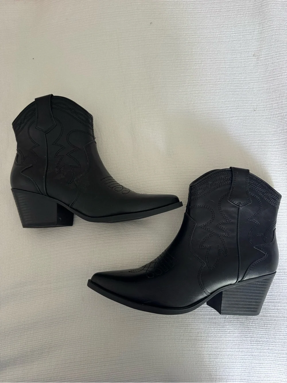 Brand New Women's Black Western Ankle Boots - Sleek Cowboy Heel